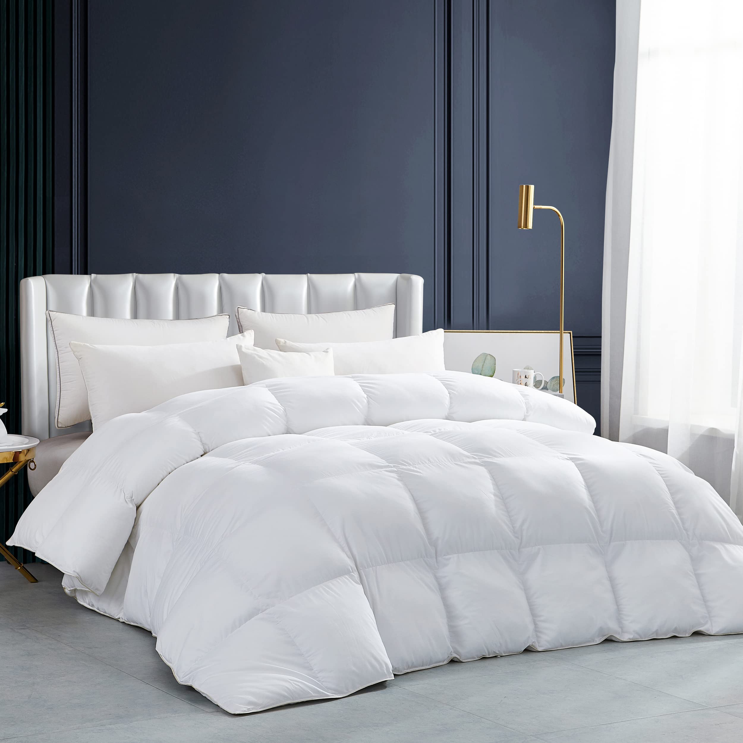 Luxurious White Solid Heavy Weight, Twin Size Goose Feathers Down Comforter For Winter Weather Duvet Insert, Premium Baffle Box,