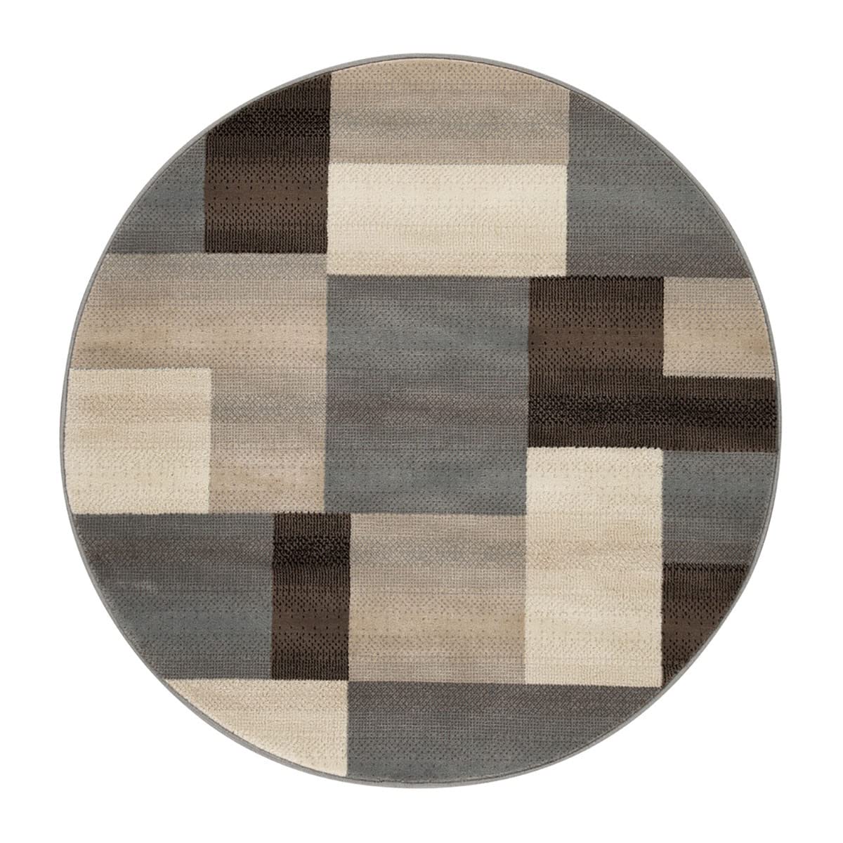 HomeRoots 486859 8 ft. Patchwork Power Loom Stain Resistant Round Area Rug Grey & Brown