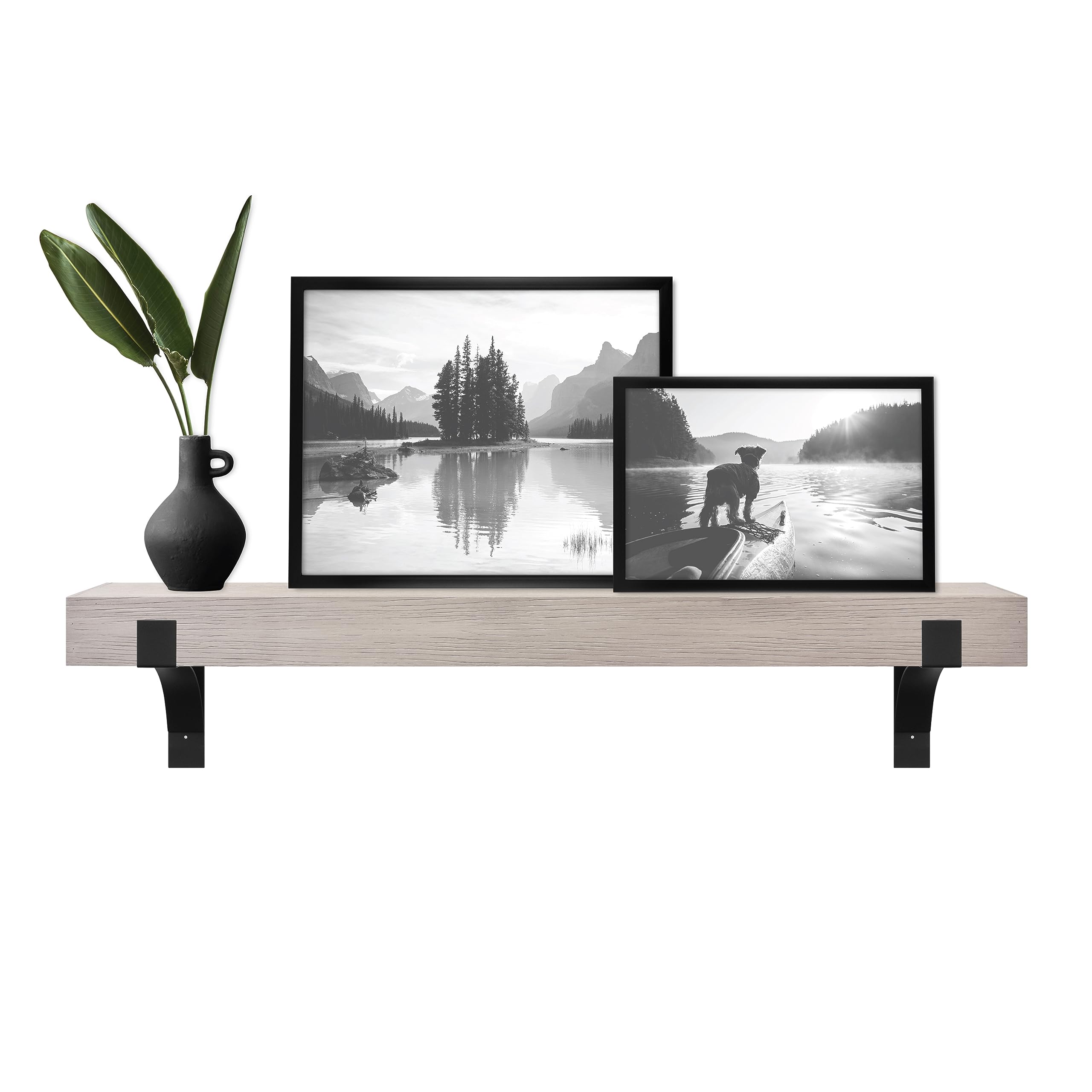 Master & Co. Modern Floating Fireplace Mantel with Black Metal Brackets, Long Floating Shelves for Wall D  cor, 48 inches, Gray 