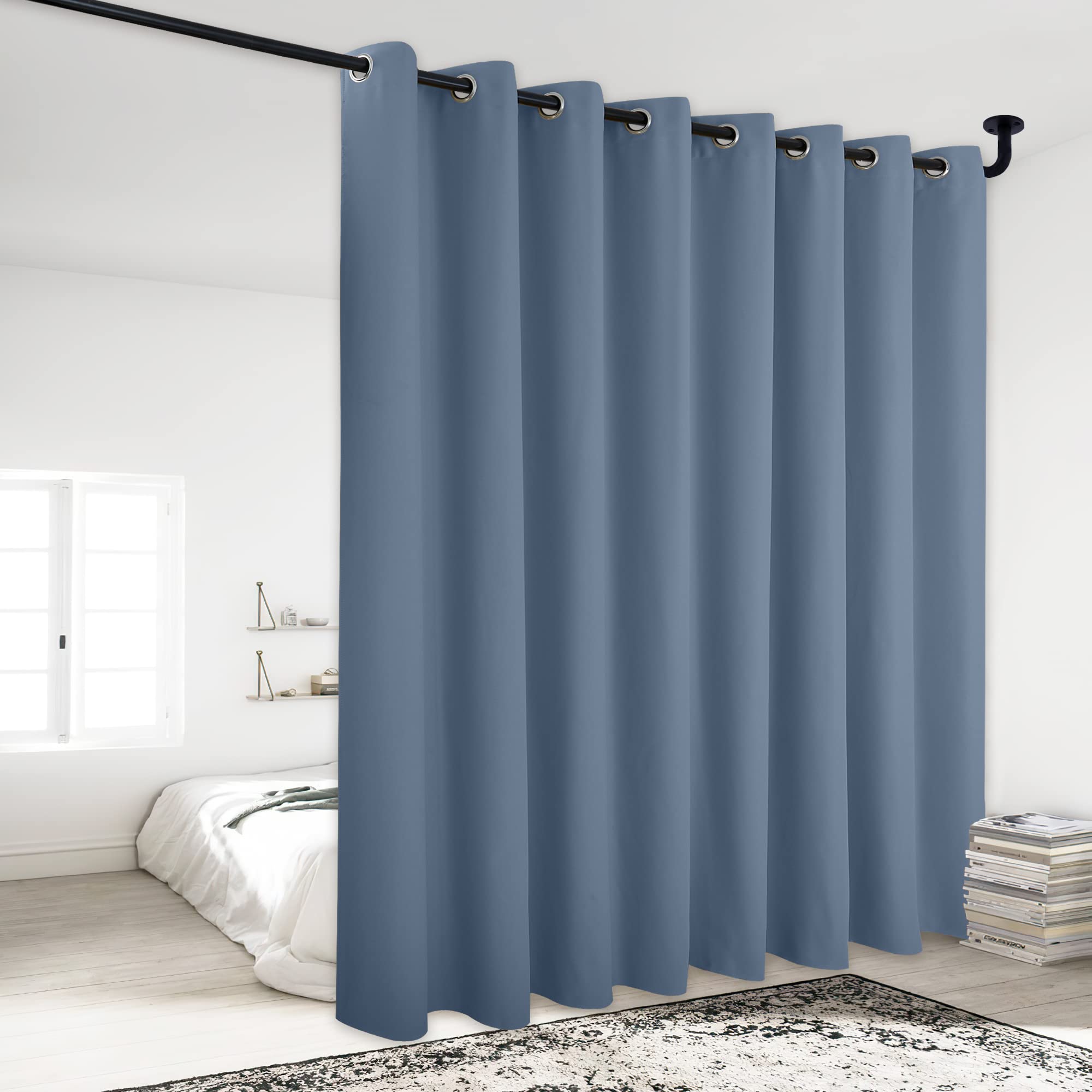 Nicetown Lower Noise Room Divider Curtain Screen Partitions, Blackout Sound Reducing Room Curtain Panel For Doorway/Glass Window/Sliding Door/Patio (Stone Blue, 1 Panel, 84' Tall X 120' Wide)