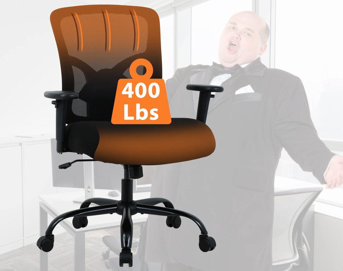 400 Lbs Big And Tall Office Chair, Ergonomic Office Chair With Wide Thick Seat, High Back Mesh Office Chair Desk Chair With Lumb