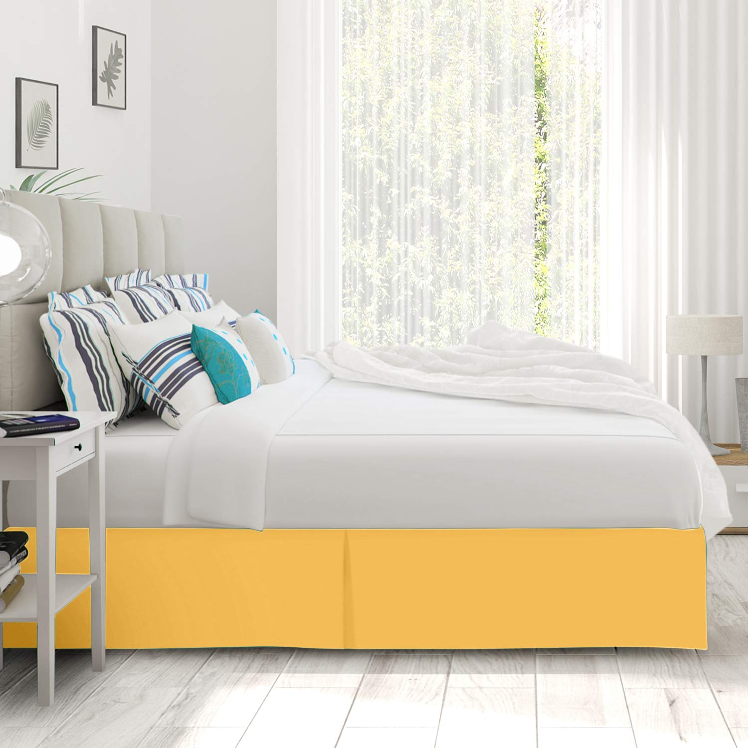Nestl Yellow Twin Bed Skirt - Twin Size Bed Skirt 14 Inch Drop - Brushed Microfiber Bed Skirts - Hotel Quality Pleated Bed Skirt - Shrinkage & Fade Resistant
