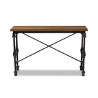 Baxton Studio Quain Antique Black Textured Finished Metal Distressed Wood Occasional Console Table