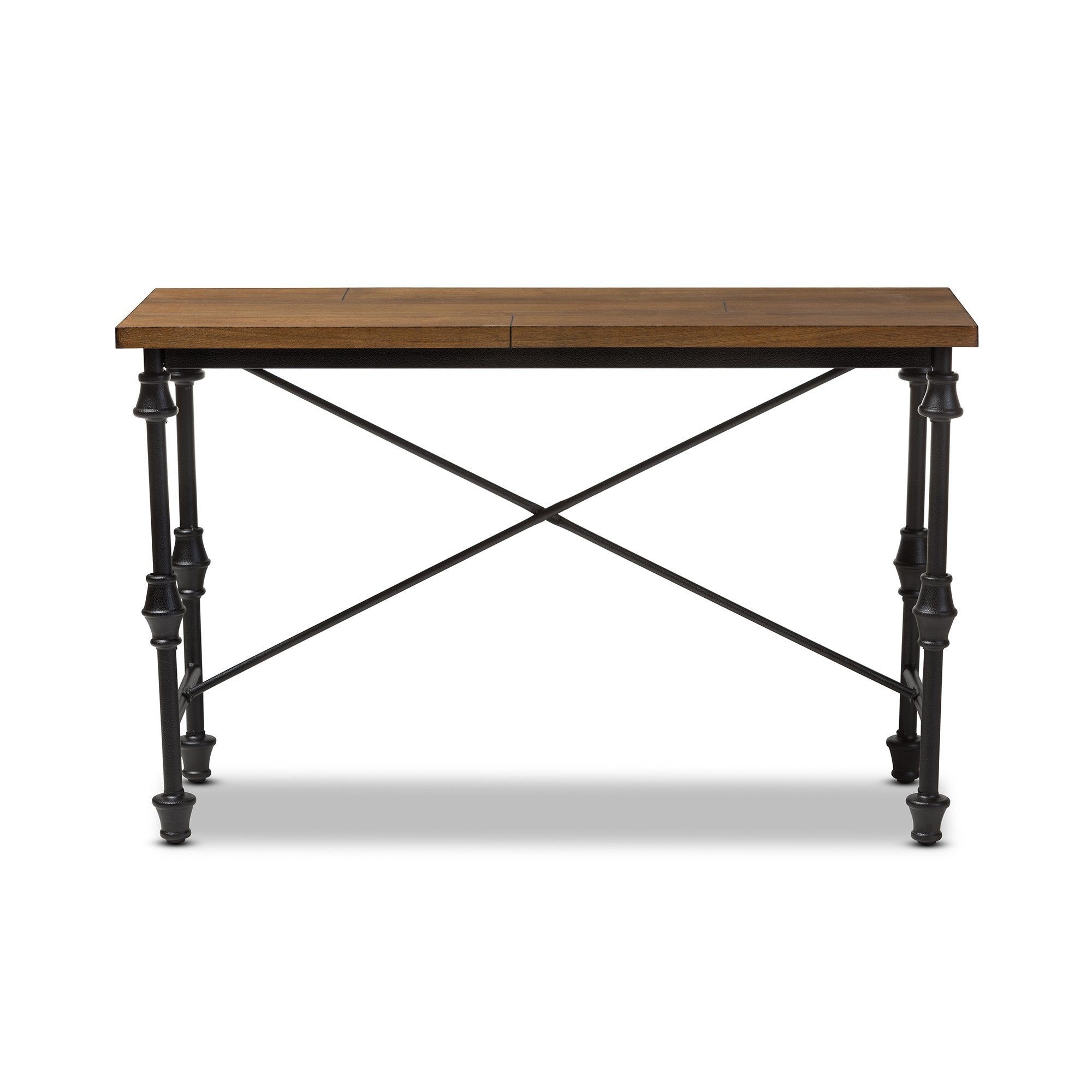 Baxton Studio Quain Antique Black Textured Finished Metal Distressed Wood Occasional Console Table