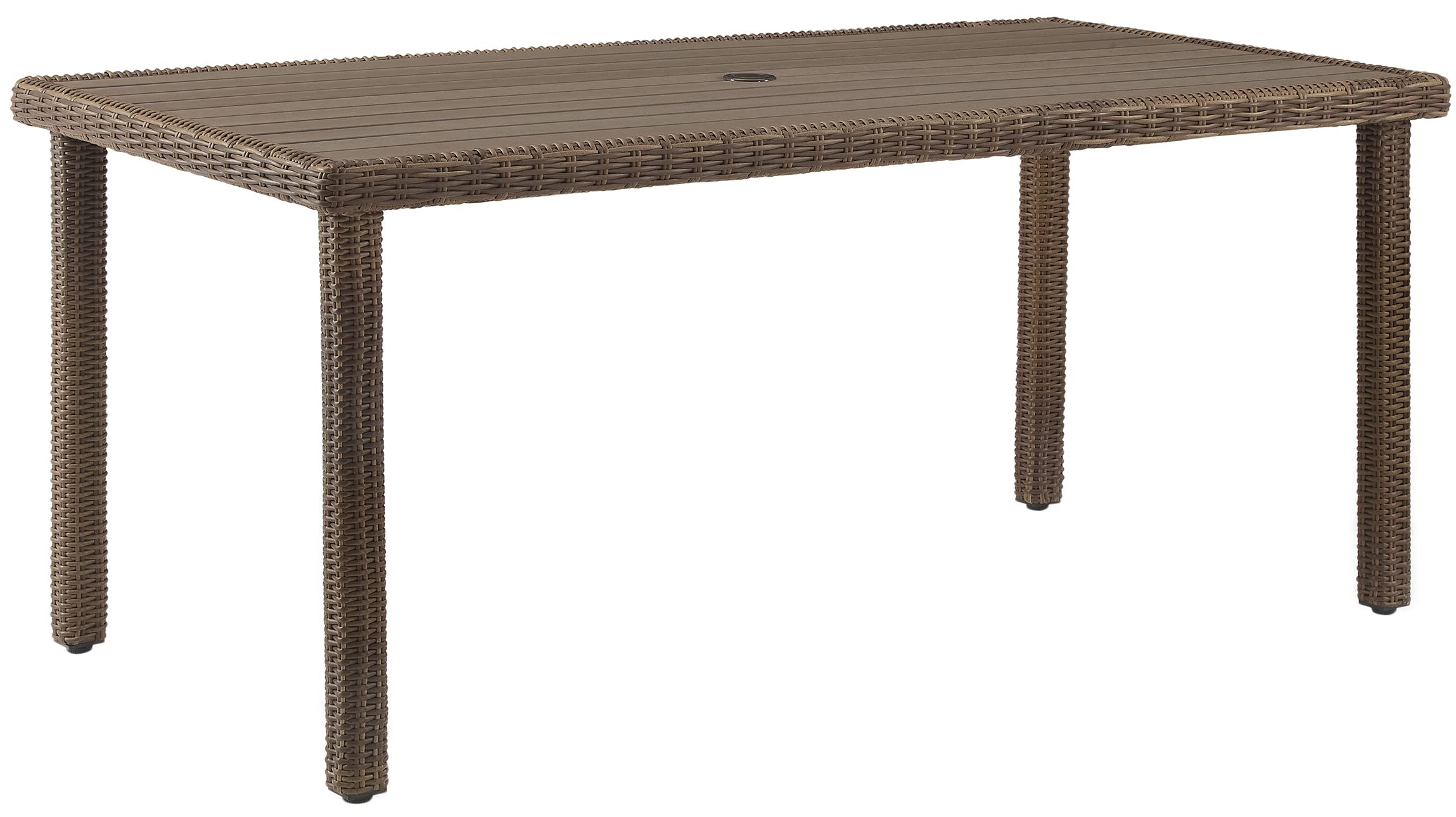 Crosley Furniture Bradenton Wicker 6-Person Outdoor Dining Table With Umbrella Hole For Outside Patio, Weathered Brown