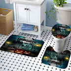 Nbvko Halloween Castle Pumpkin Waterproof Shower Curtain,With Non-Slip Rugs,Toilet Lid Cover And Bath Mat,Bathroom Shower Decor