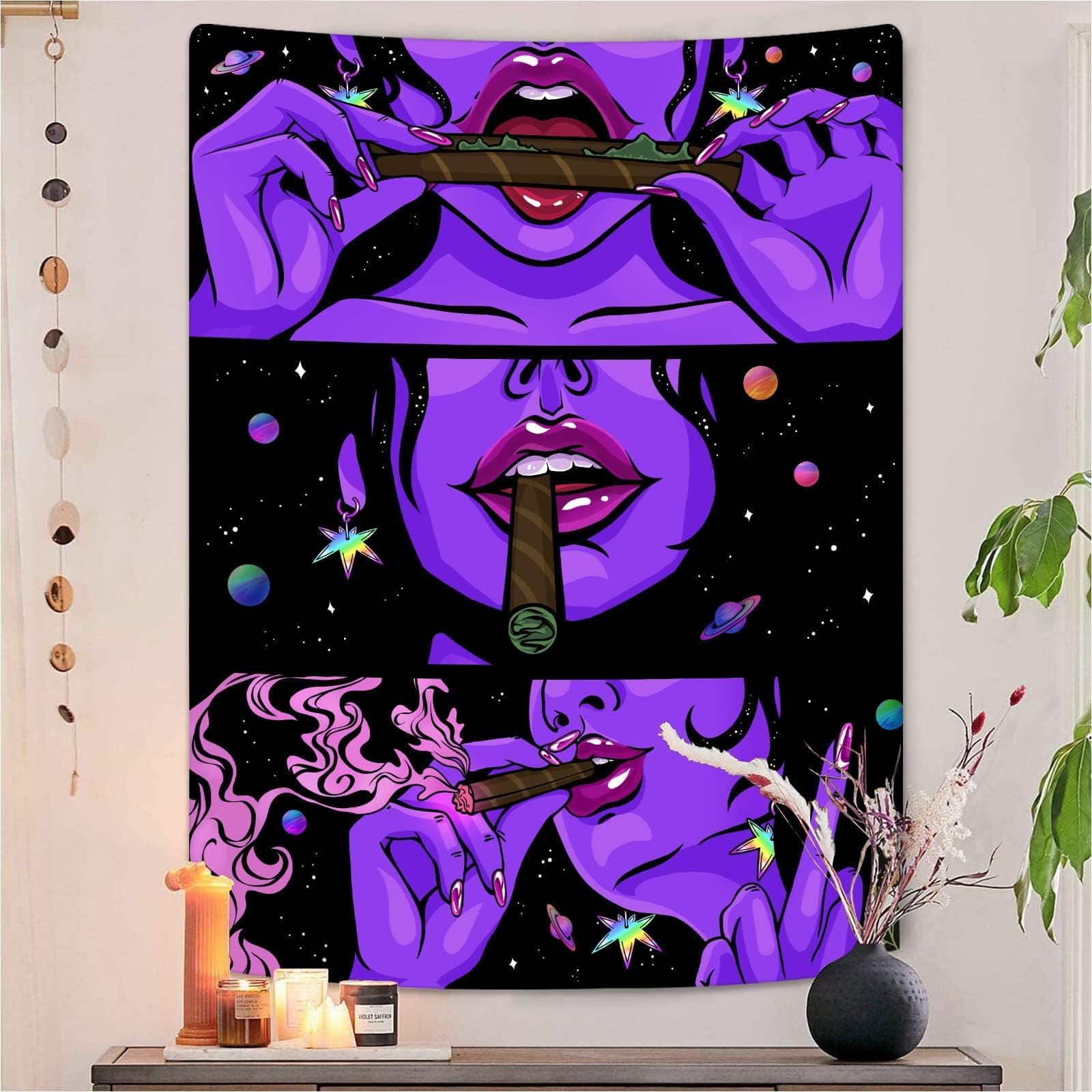Yeoiat Wall Art Tapestry For Bedroom, Anime Themed, Trippy Room Decor (Purple, 60X80 Inches)
