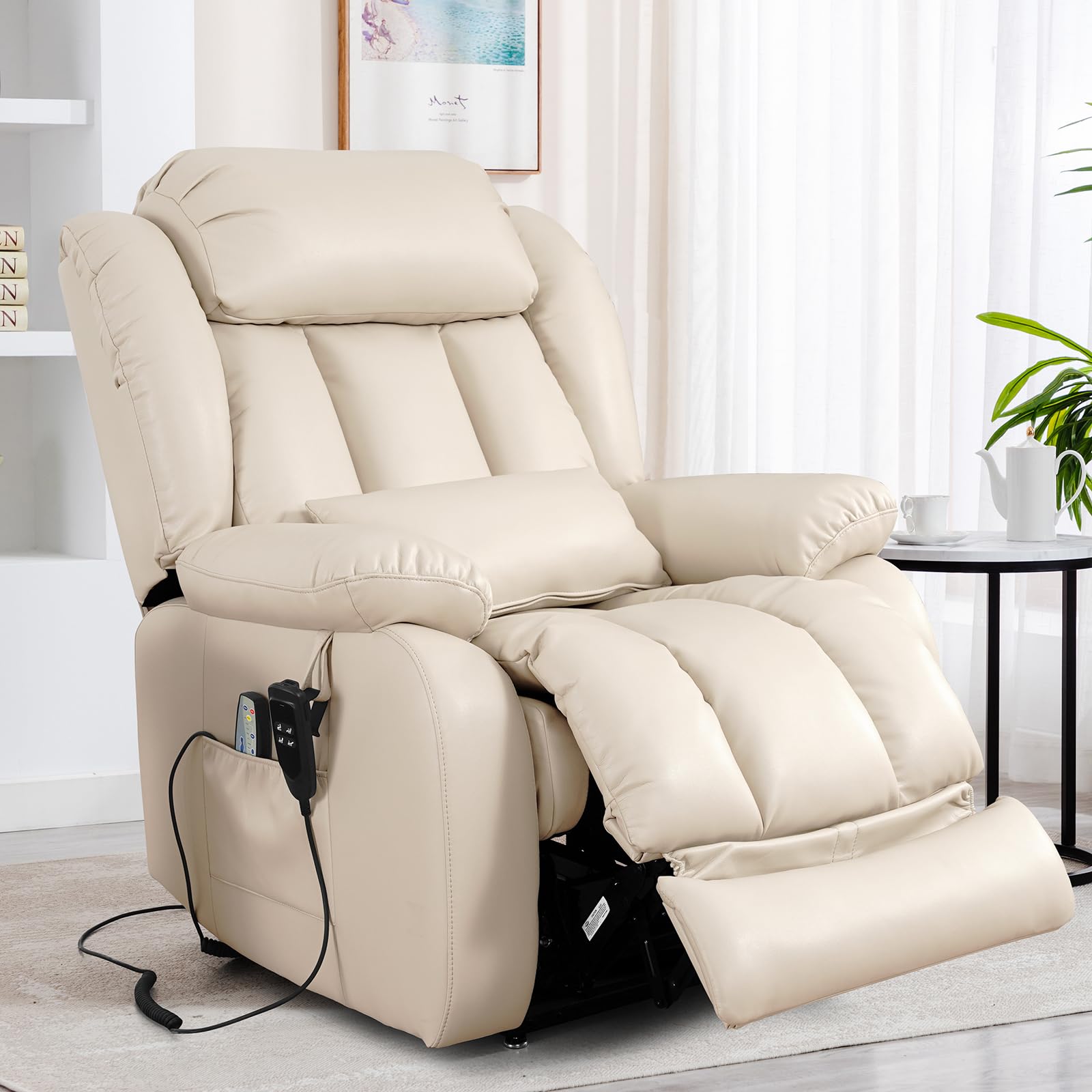 Edilly Large Power Recliner Chair, Infinite Position Dual Motor Design With Heating And Massage, Breathing Leather Recliner For