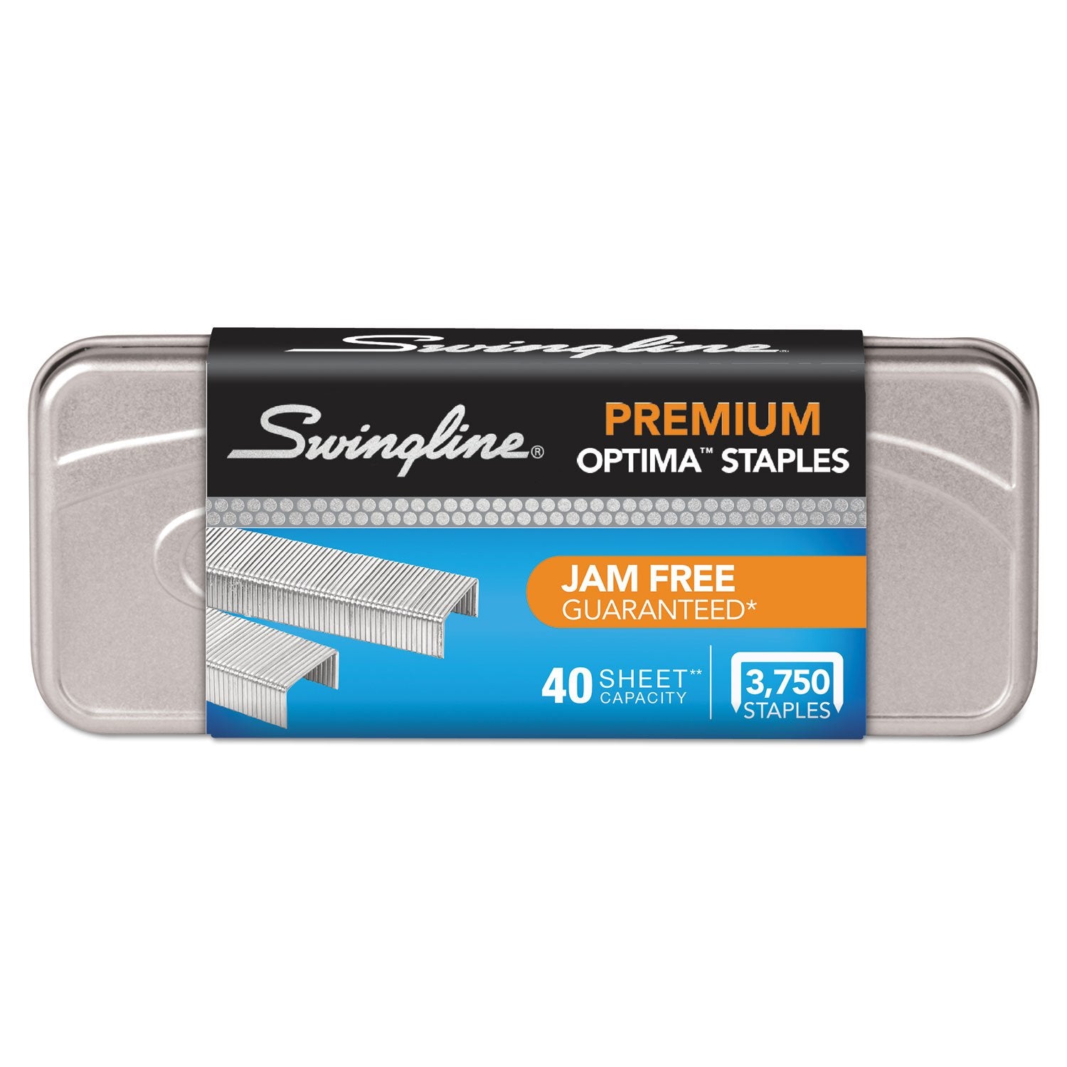 Swingline Staples, Optima, Premium, 1/4' Length, Jam Free, 210/Strip, 3750/Box, 1 Box (35556), Pack Of 8