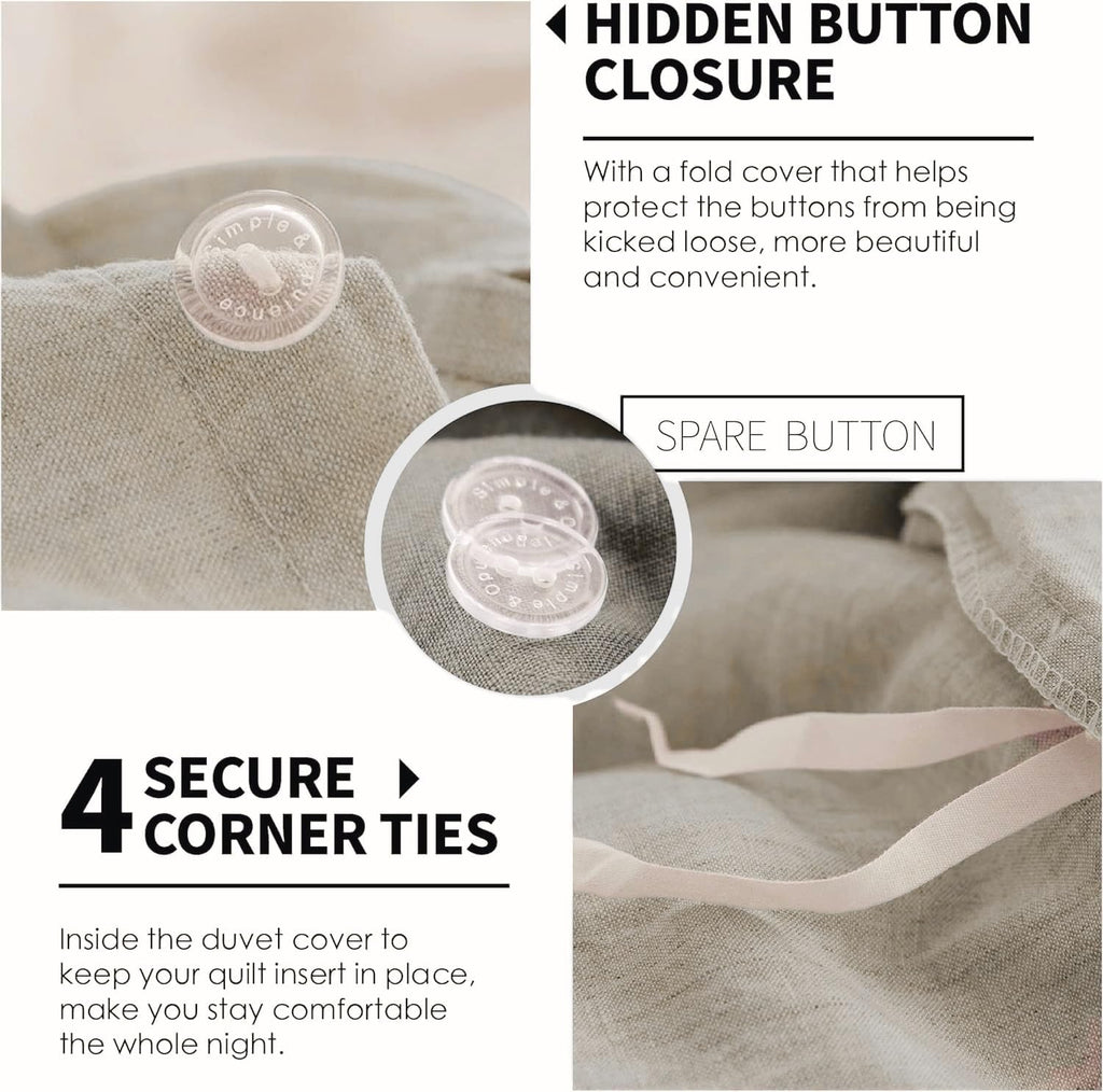 Simple&Opulence 100% Linen Duvet Cover Set, Pure Natural French Flax Linen Duvet Cover Twin Size, Breathable Soft Comfy Linen Be