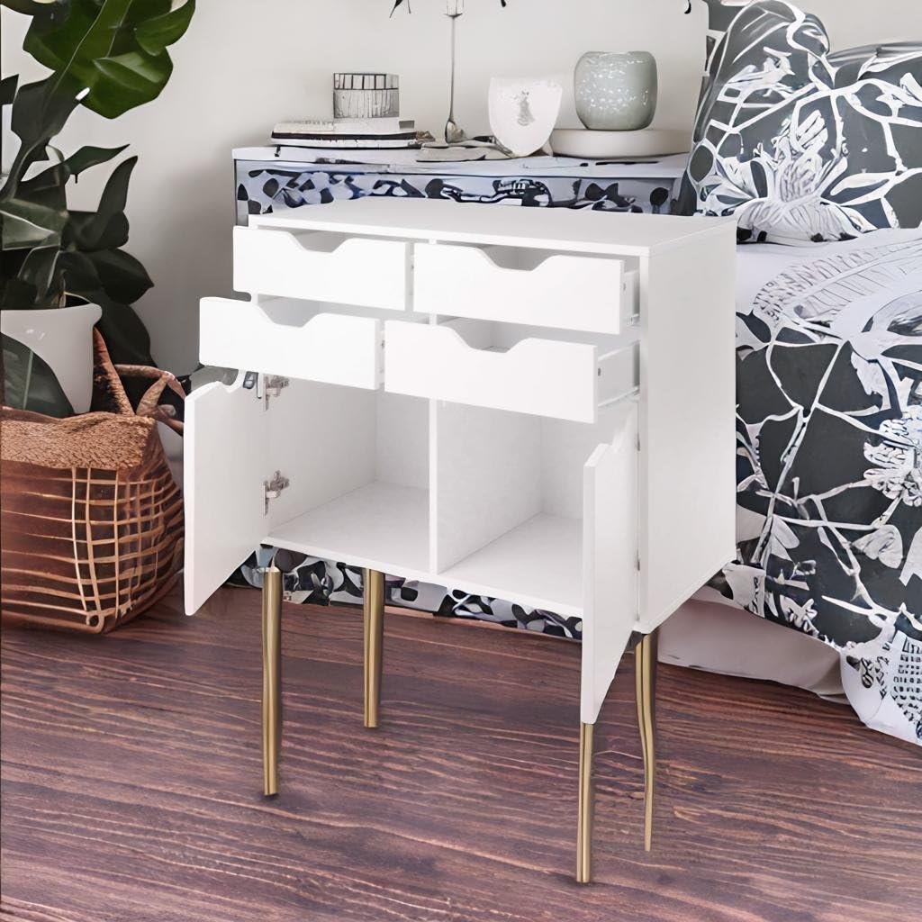 Ergode Contemporary Art & Crafts Storage Cart, White Finish, 4 Easy-Glide Drawers, 2 Lower Cabinets, 6 Wheels with 2 Locking, 15.98' D x 32.13' W x 26.3' H