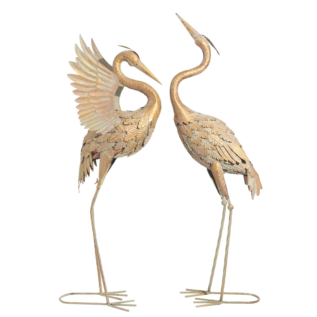 Teresa'S Collections Yard Decorations Outdoor Heron Garden Statues, Gold Metal Crane Yard Art Bird Sculptures, 33-39Inch Lawn Or