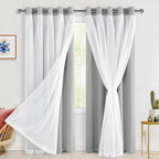 Hiasan Silver Grey Blackout Curtains with Sheer 84 Inches Long, Thermal Insulated Double Layer Room Darkening Curtains for Bedro