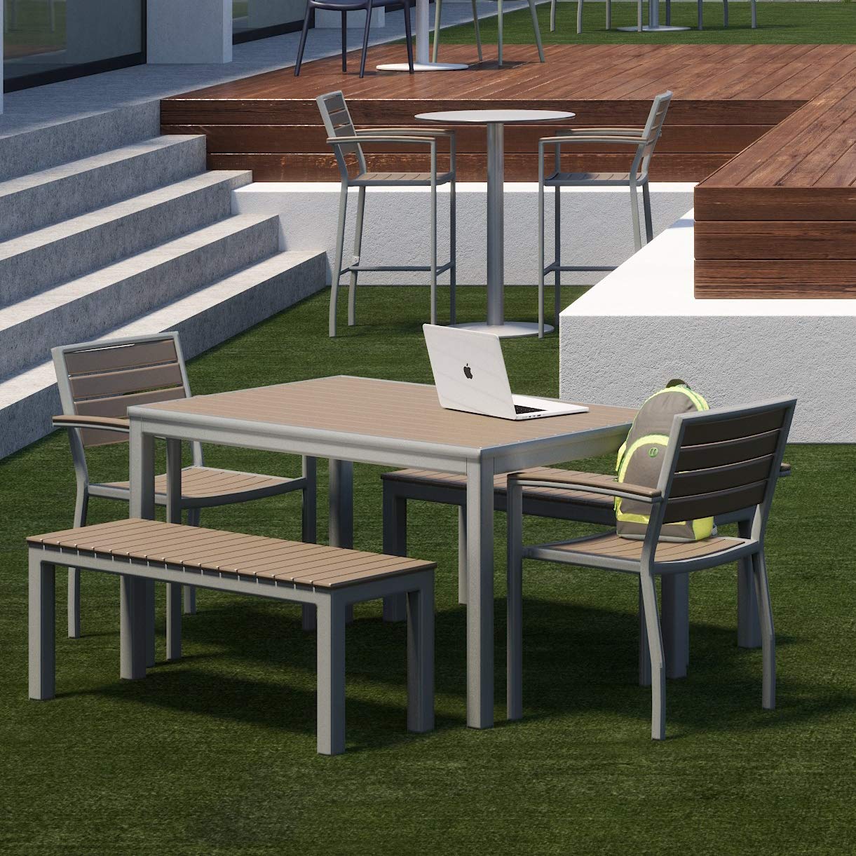 Olio Designs Series Ivy Patio Bench, Mocha/Silver