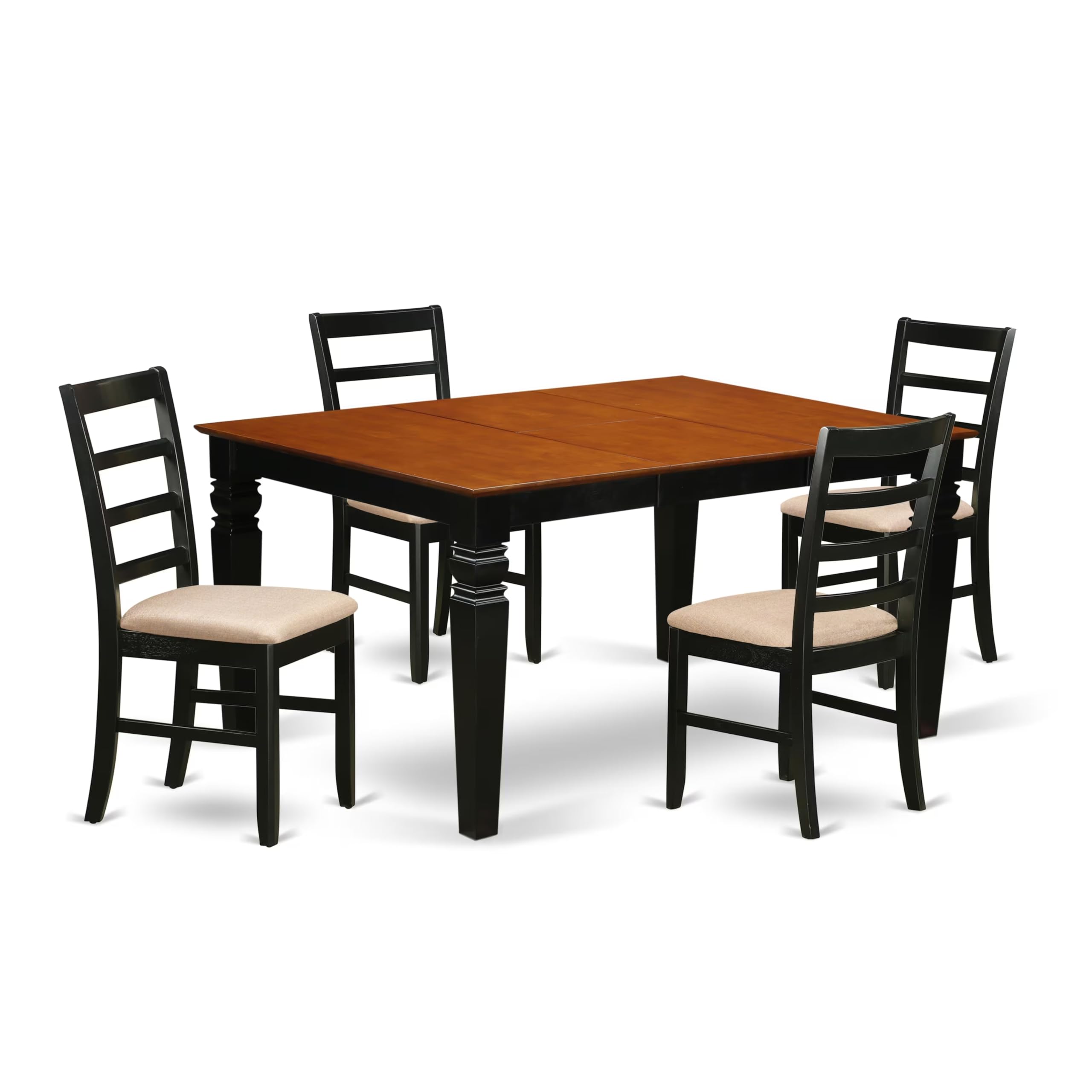 East West Furniture WEPF5-BCH-C 5 Piece Dining Set Includes a Rectangle Dining Room Table with Butterfly Leaf and 4 Linen Fabric Upholstered Kitchen Chairs, 42x60 Inch, Black & Cherry