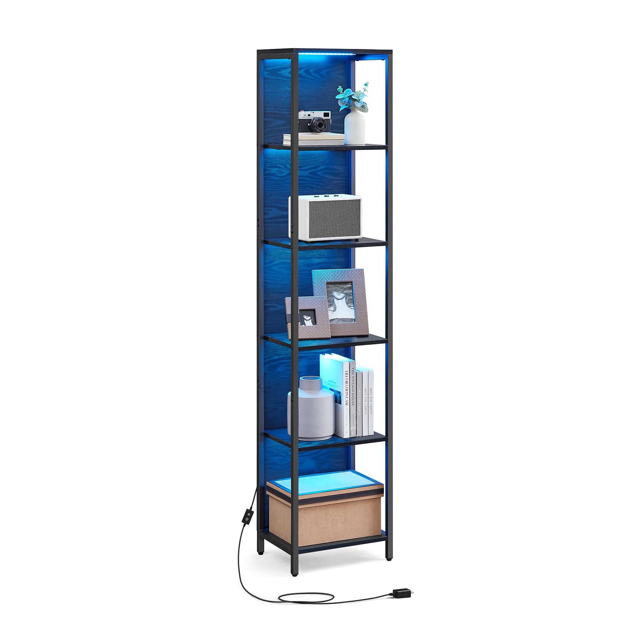 VASAGLE 6-Tier LED Bookshelf, Display Shelf with Dimmable Lights, LED Bookcase with Steel Frame, 11.9 x 15.7 x 70.3 Inches, for 