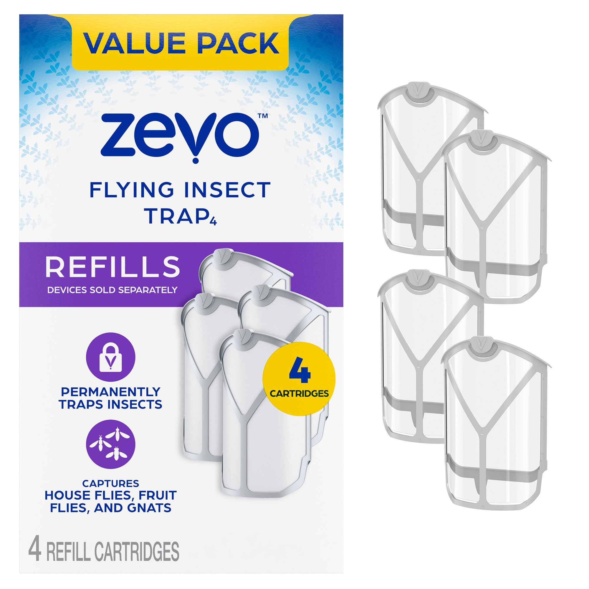 Zevo Flying Insect Refills For Indoor Light Trap: 4 Light Trap Refill Cartridges Capture Fruit Flies, Gnats And Houseflies (4 Ca