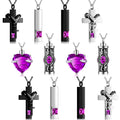 Henoyso 12 Pcs Urn Necklace for Ashes Bulk Cremation Cross Heart Cubic Jewelry Stainless Steel Memorial Locket for Men Women(Pur