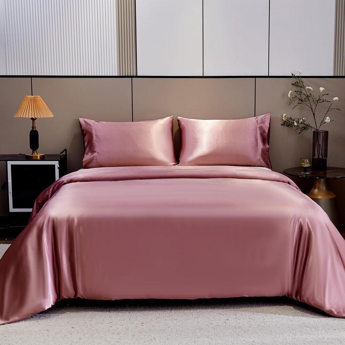Aimay 3 Piece Satin Duvet Cover Set Bedding Sets King 1800 Series Luxury Rich Silk Silky Super Soft Solid Color Reversible Zippe