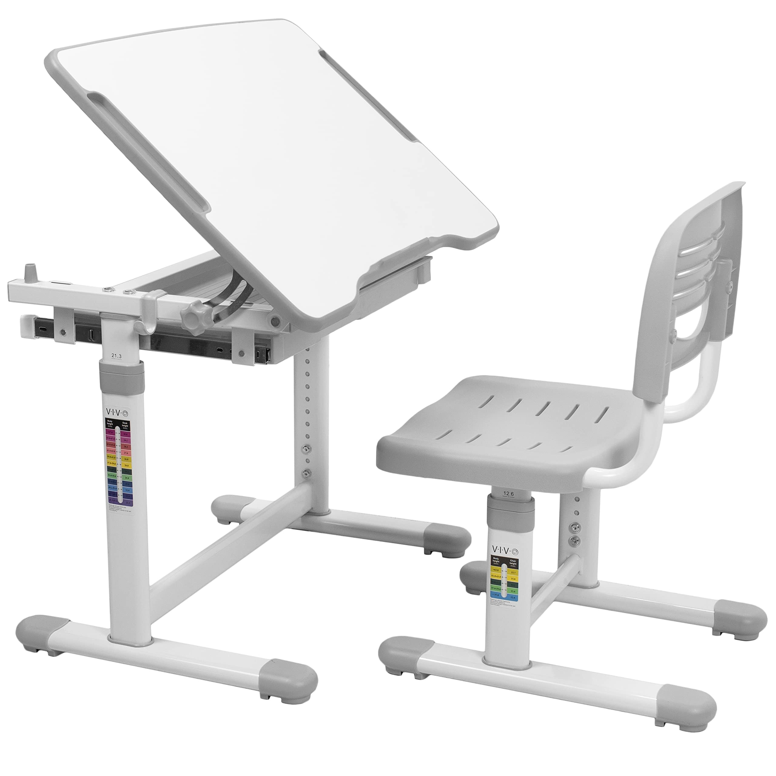 VIVO Gray Height Adjustable Childrens Desk and Chair Set | Kids Interactive Workstation