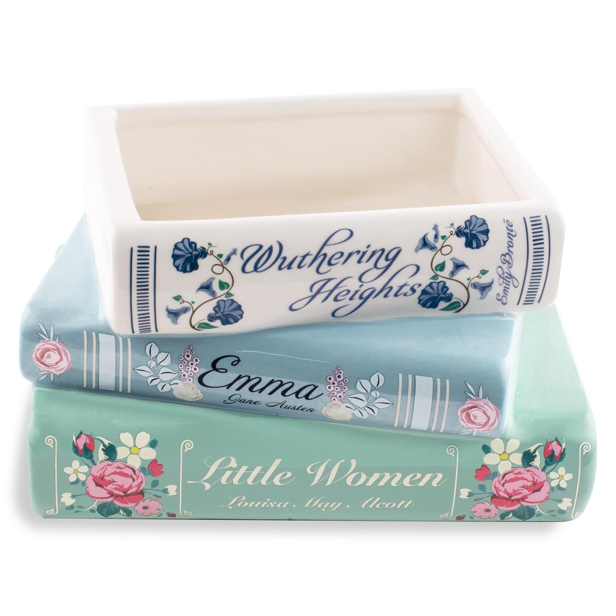 Steel Mill & Co Small Book-Shaped Decorative Planter, Ceramic Planter For Home Decor, Cute Bookshelf Decor, Unique Planter For B