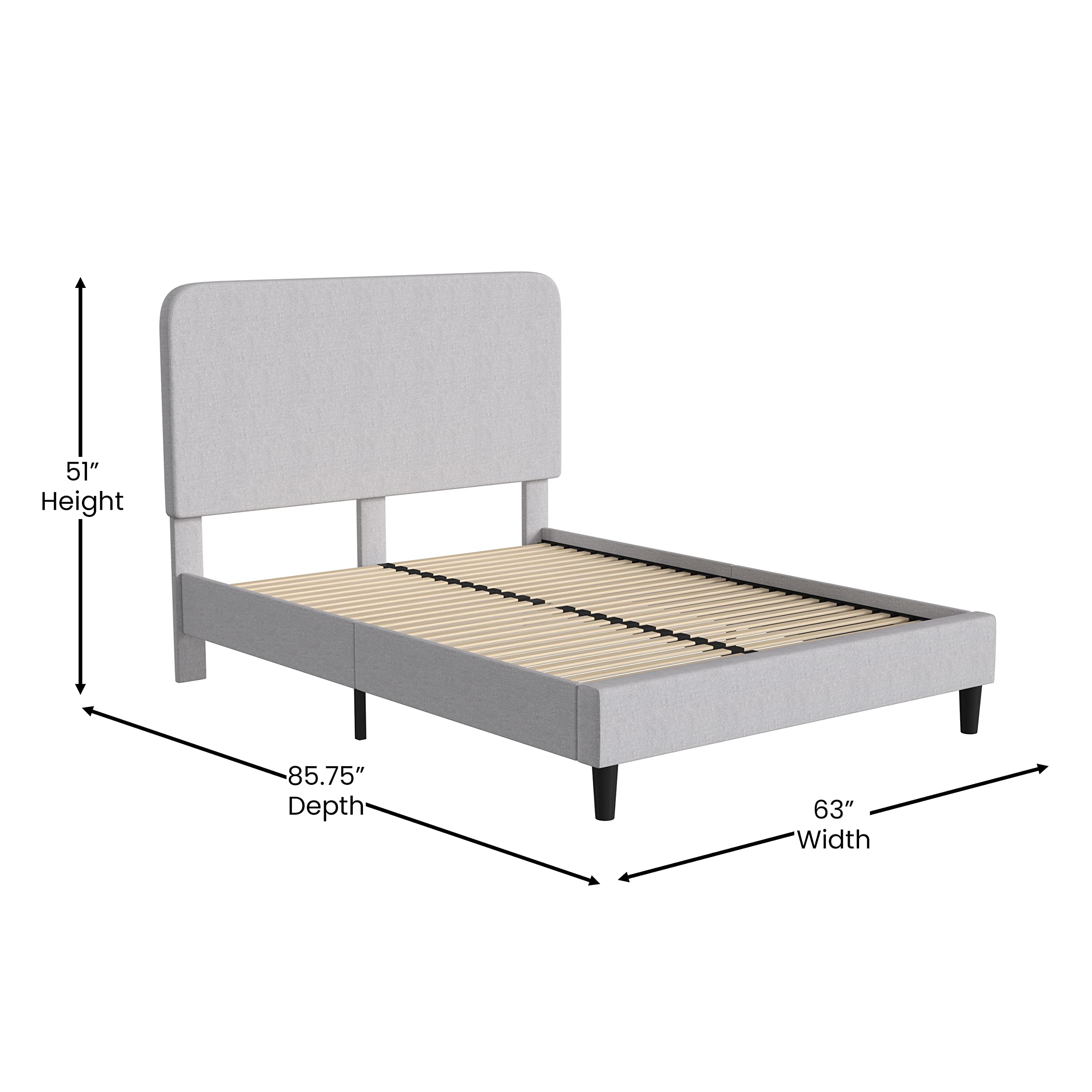 Flash Furniture Addison Queen Size Platform Bed with Fabric Upholstered Headboard, Timeless Low-Profile Queen Bed Frame with Headboard, Light Gray