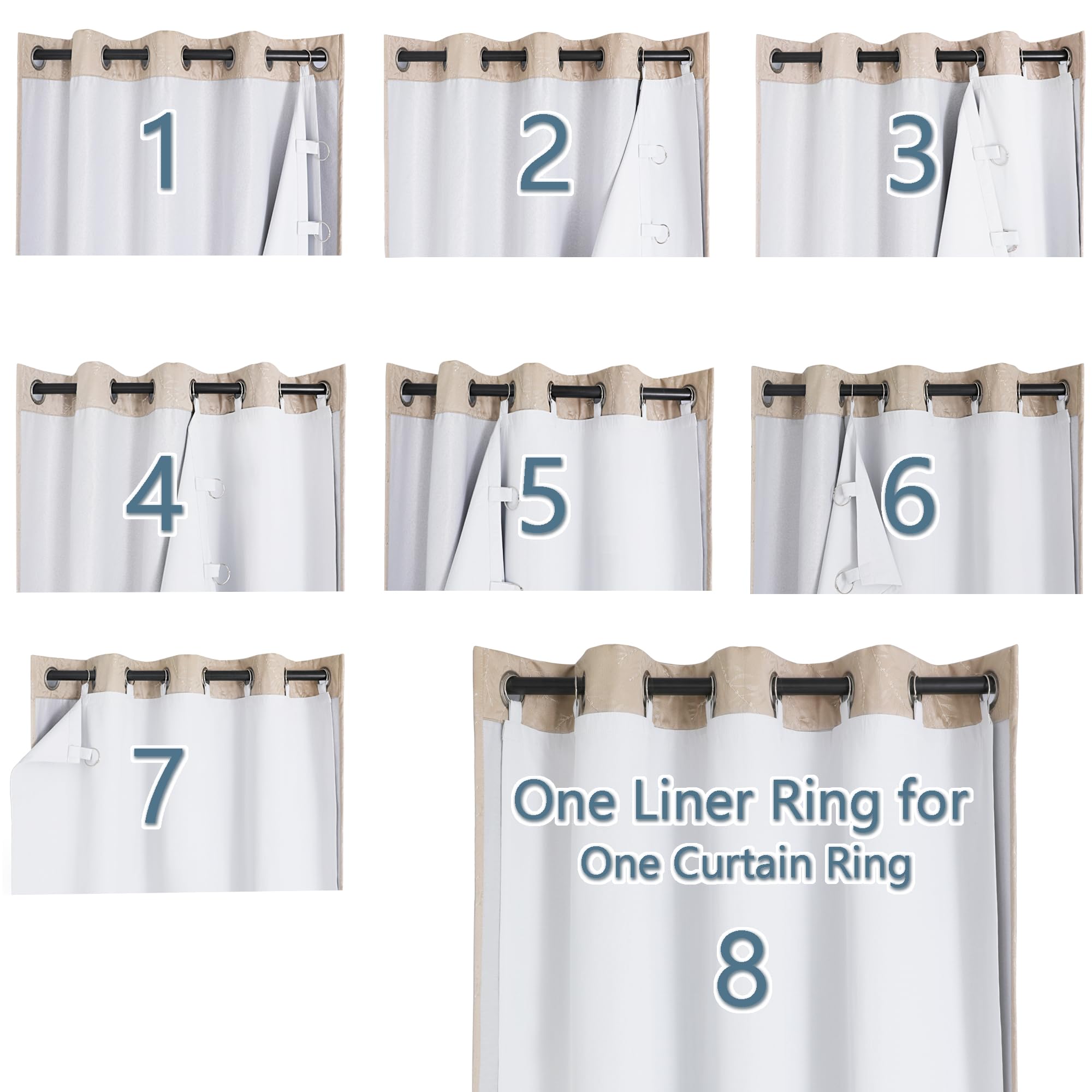 Chyhomenyc 100% Light Blackout Curtain Liners With 13 Rings, Window Curtain Liner For 54 Inch Curtains, Each 36'' Wx50 L, 2 Line