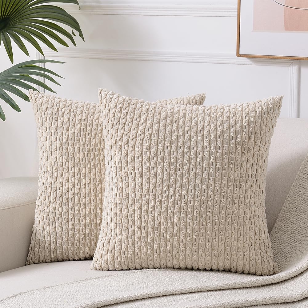 Fancy Homi 2 Packs Tan Decorative Throw Pillow Covers 18X18 Inch For Couch Bed Sofa, Modern Farmhouse Boho Home Decor, Soft Cute