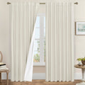 LAMIT 100% Blackout Linen Curtains 95 Inches Long, Living Room Farmhouse Drapes Full Room Darkening Back Tab and Rod Pocket Pane