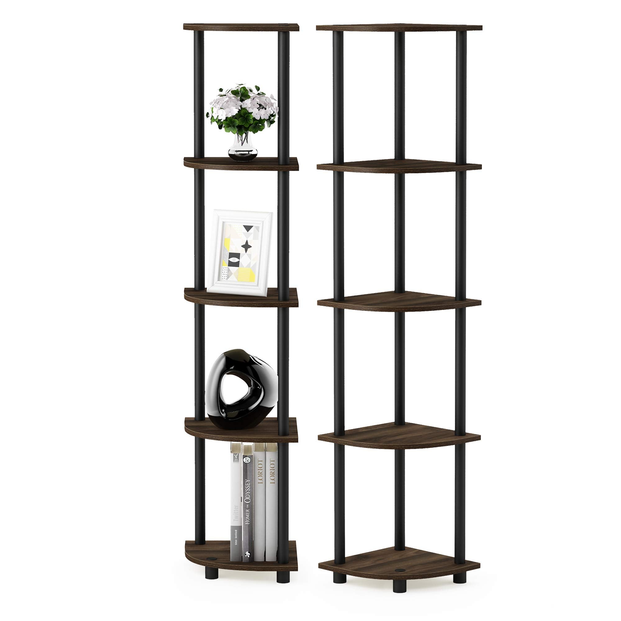 Furinno Turn-N-Tube 5 Tier Corner Display Rack 2 Pack, 2-Pack, Columbia Walnut/Black