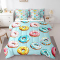 Erosebridal Colorful Donuts Sheet Set with Comforter 7 Piece Queen Sweet Dessert Bedding Sets Funny Food Pattern Comforter Set C