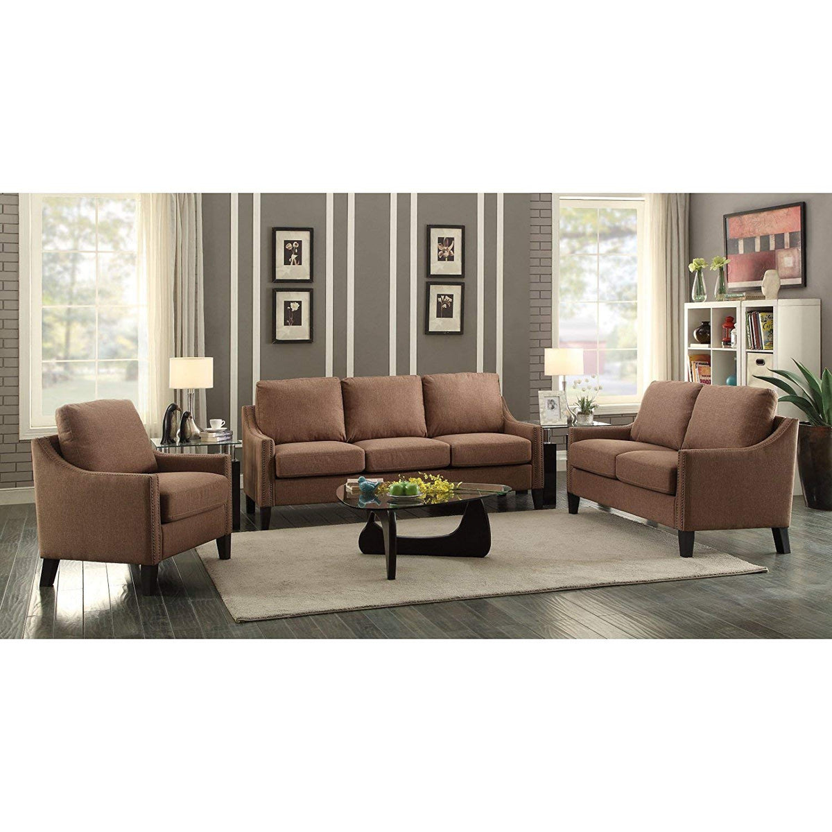 Acme Zapata Jr Upholstered Sloped Arms Sofa With Wood Frame In Brown