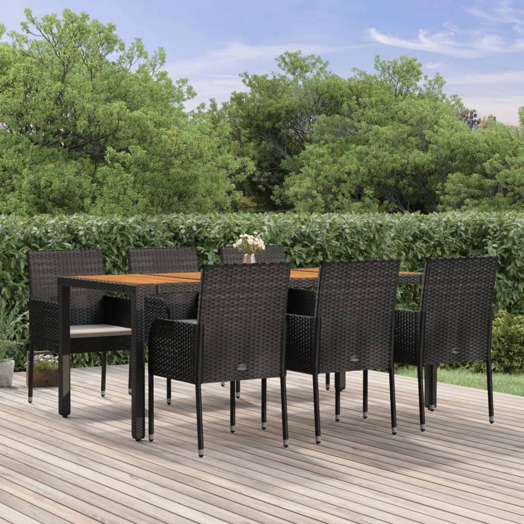 vidaXL Patio Dining Set 7 Piece, Outdoor Rattan Wicker Table and Chair Set with Cushions, Patio Conversation Set for Garden Porch, Black Poly Rattan