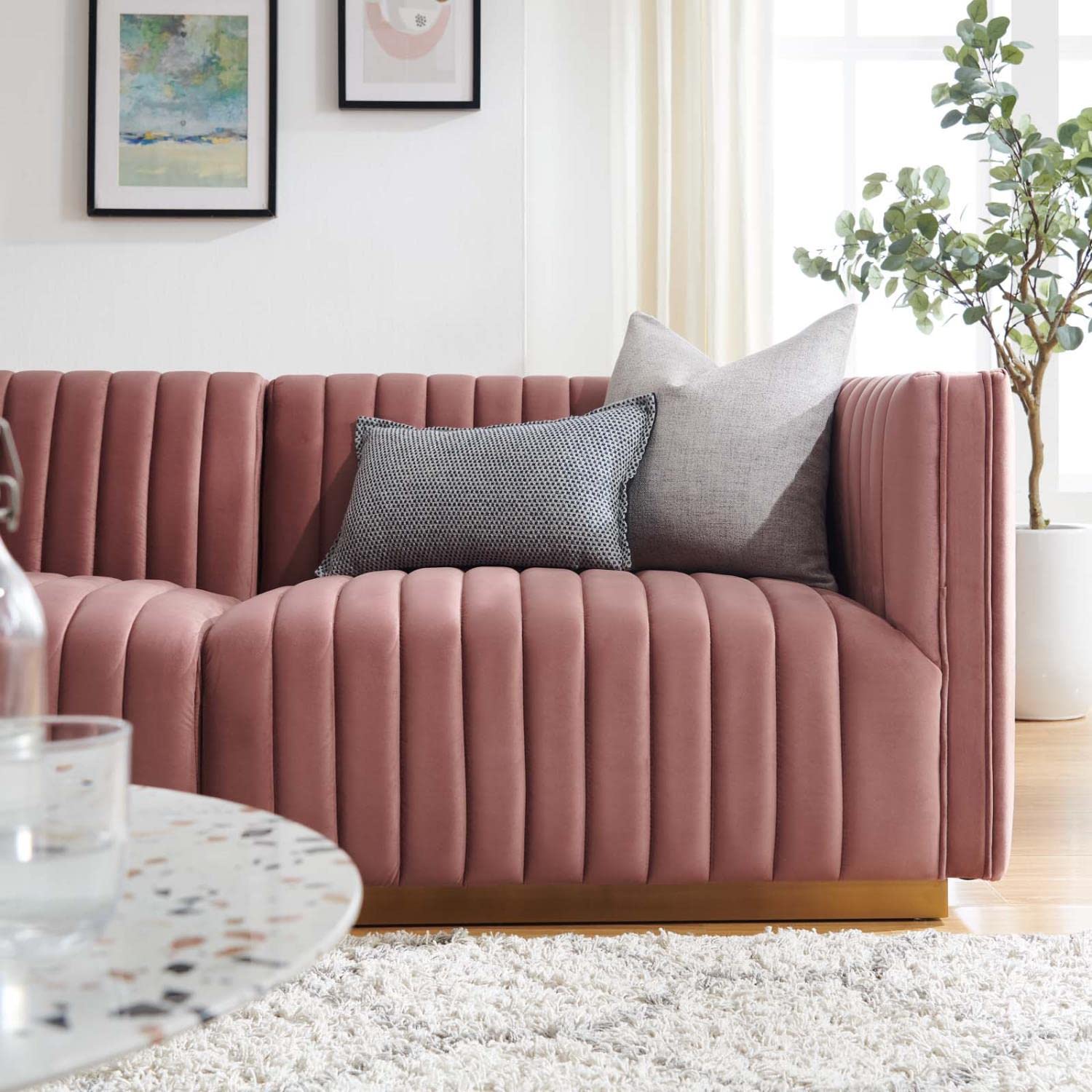 Modway Conjure Channel Tufted Performance Velvet Loveseat In Gold/Dusty Rose