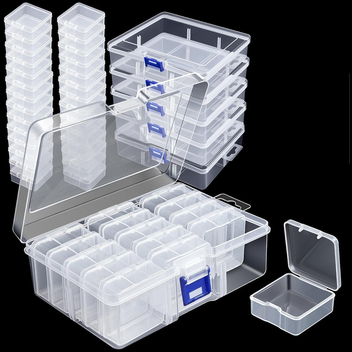 EARTHCONE Plastic 13pcs Clear Storage Box and Organizer for Small Bead, Jewelry, pearls, nails, Crochet, Sewing, Scrapbooking DI