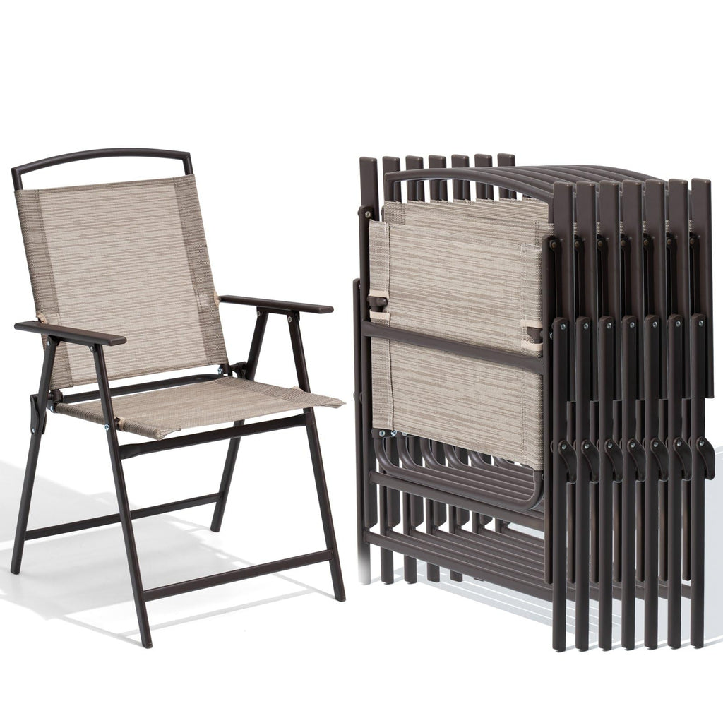 Crestlive Products Patio Folding Chairs Set Of 8, Outdoor Folding Chairs With Durable Rust-Resistant Frame And Breathable Textilene Material For Outside, Beige