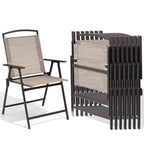 Crestlive Products Patio Folding Chairs Set Of 8, Outdoor Folding Chairs With Durable Rust-Resistant Frame And Breathable Textilene Material For Outside, Beige