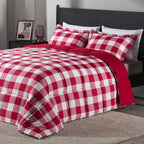 Downluxe Lightweight Plaid Comforter Set (Queen) With 2 Pillow Shams - 3-Piece Set - Red/White Plaid - Down Alternative Reversib