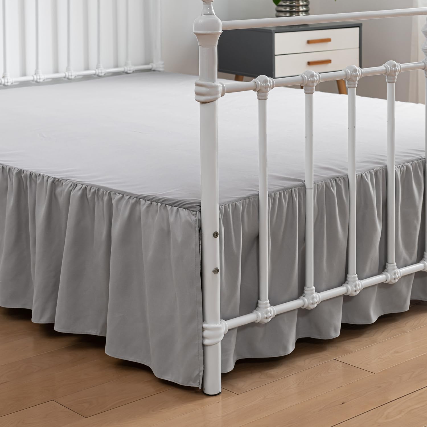 Xuan Dian Bed Skirt King Size Ruffled Bed Skirts With Split Corners,14 Inch Drop Dust Ruffle Bed Skirt With Platform, Light Gray