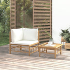 vidaXL 2-Piece Bamboo Patio Lounge Set with Cream White Cushions - Sturdy Outdoor Furniture with Modular Design and Comfortable Seating Experience