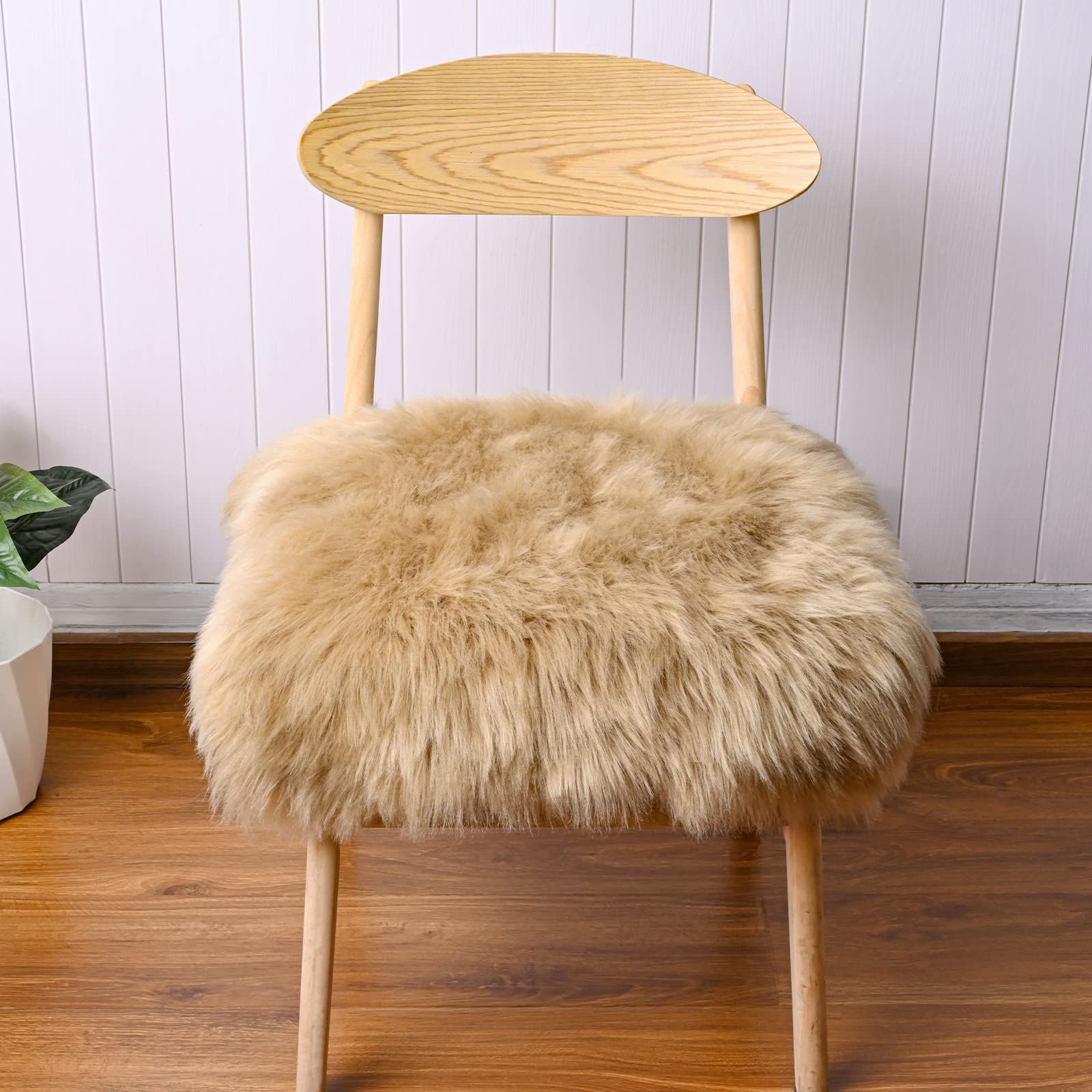 Softlife Camel Faux Fur Sheepskin Chair Cover 2 PCs Seat Cushion Pad Super Soft Area Rugs for Living Bedroom Sofa Dorm (1.6ft x 