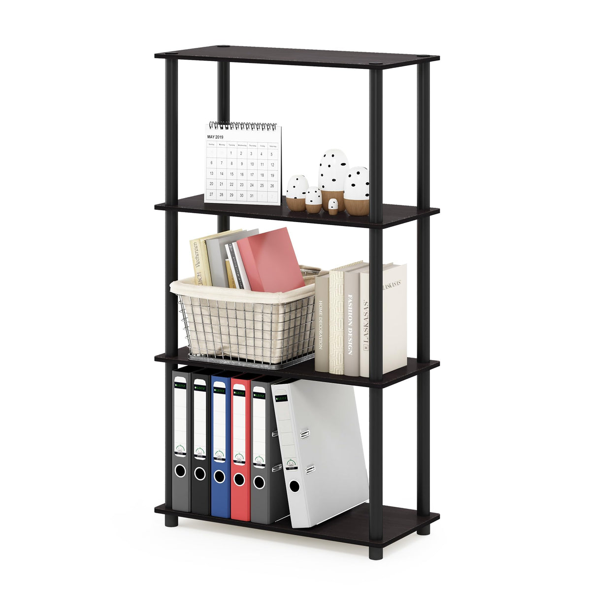 Furinno Turnntube 4Tier Multipurpose Shelf Display Rack, Round Tubes, Dark Walnut