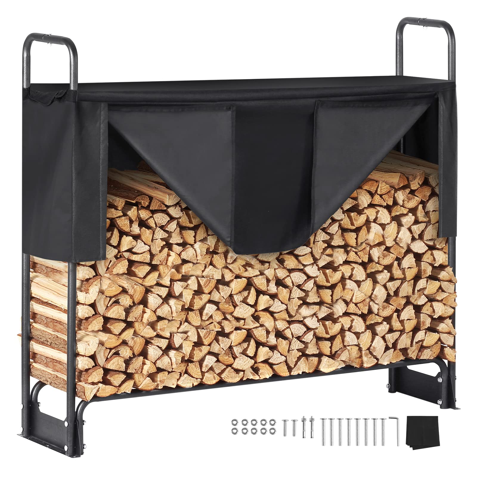 Vevor 4.3Ft Outdoor Firewood Rack With Cover, 52X14.2X46.1 In, Heavy Duty Firewood Holder & 600D Oxford Waterproof Cover For Fir