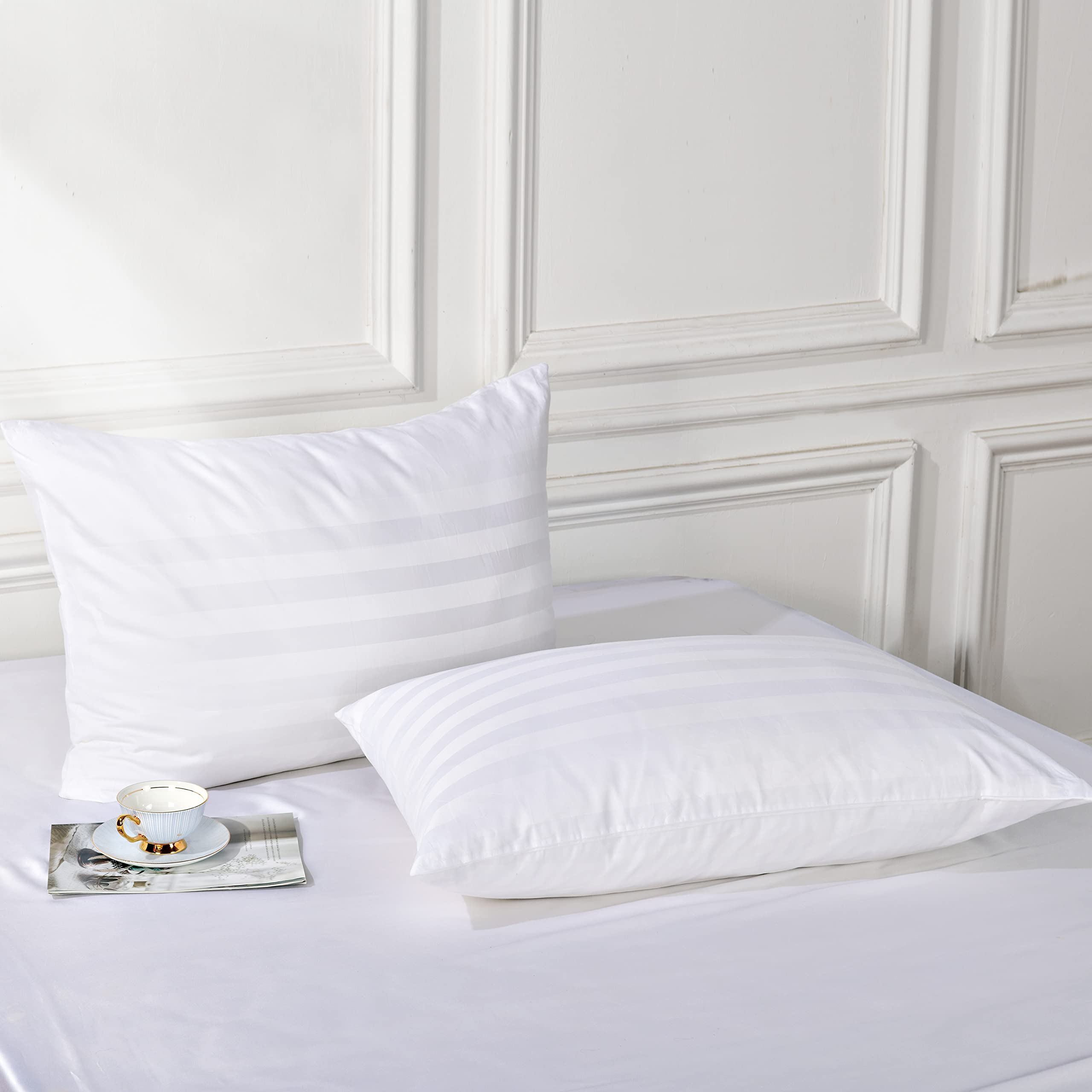 Pillow Protector Queen Size 100% Egyptian Cotton Pillow Covers, 400 Thread Count Sateen Weave Cooling Pillow Cases With Zipper H
