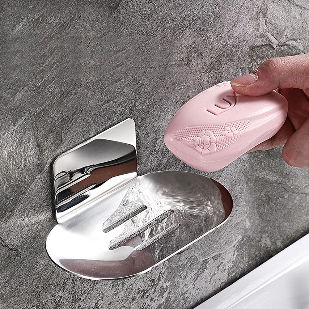 Gmtglla Adhesive Soap Dish, Bath Soap Dish for Shower, 304 Stainless Steel Wall Mounted Bar Soap Holder for Bathroom Kitchen- No