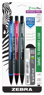 Zebra Pen Z-Grip Plus Mechanical Pencil 0.7mm Assorted Colors Plastic 3-Pack