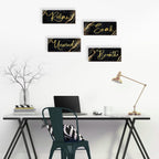 Onizhity 4 Pcs Black And Gold Bathroom Decor Black Gold Wall Decor Relax Soak Unwind Breathe Wooden Rustic Marble Style Bathroom