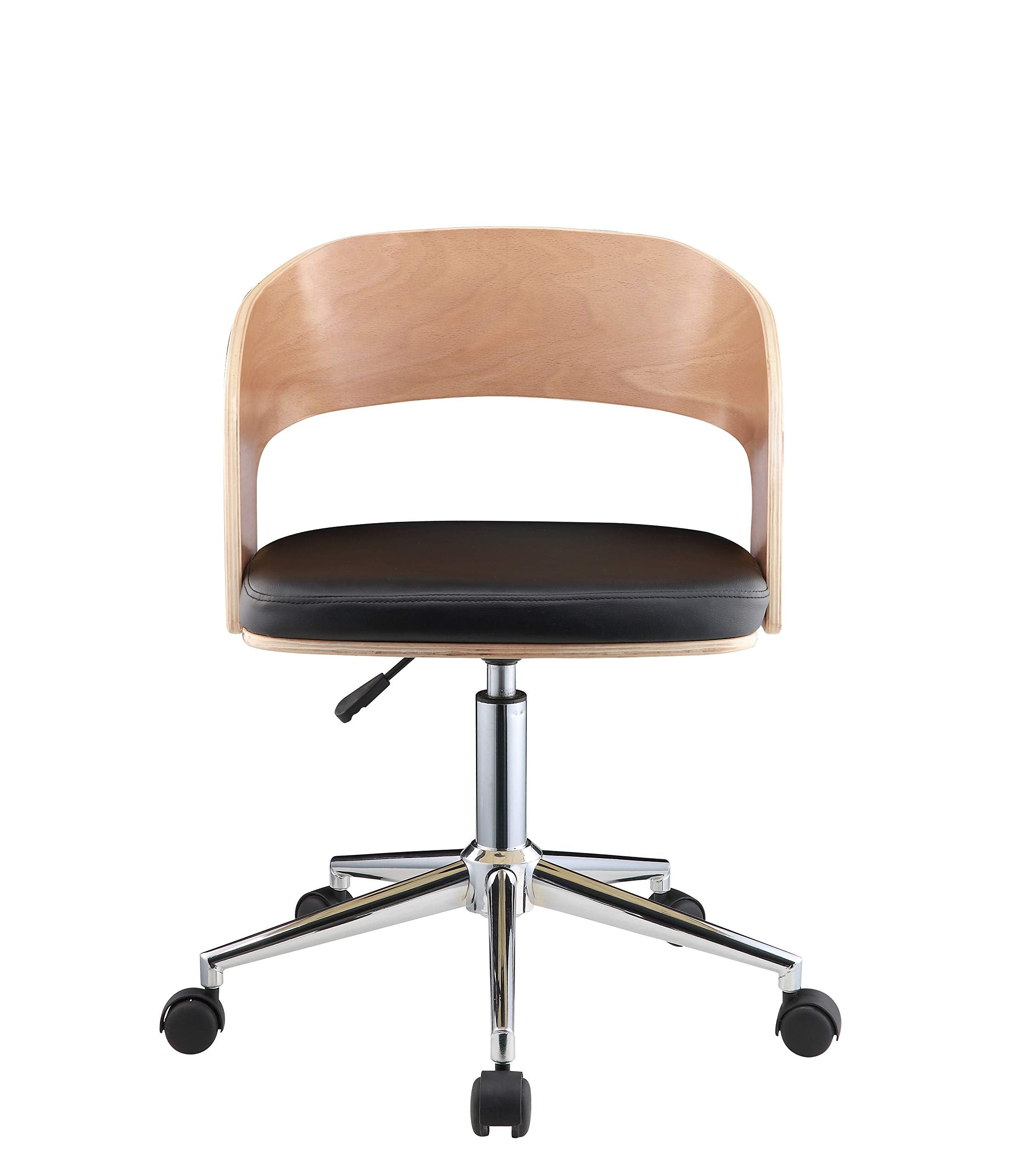 HomeRoots Black Leatherette and Bee PU, Wood, Metal, Foam, Ga 21' X 20' X 29-34' White Leatherette and Beech Office Chair