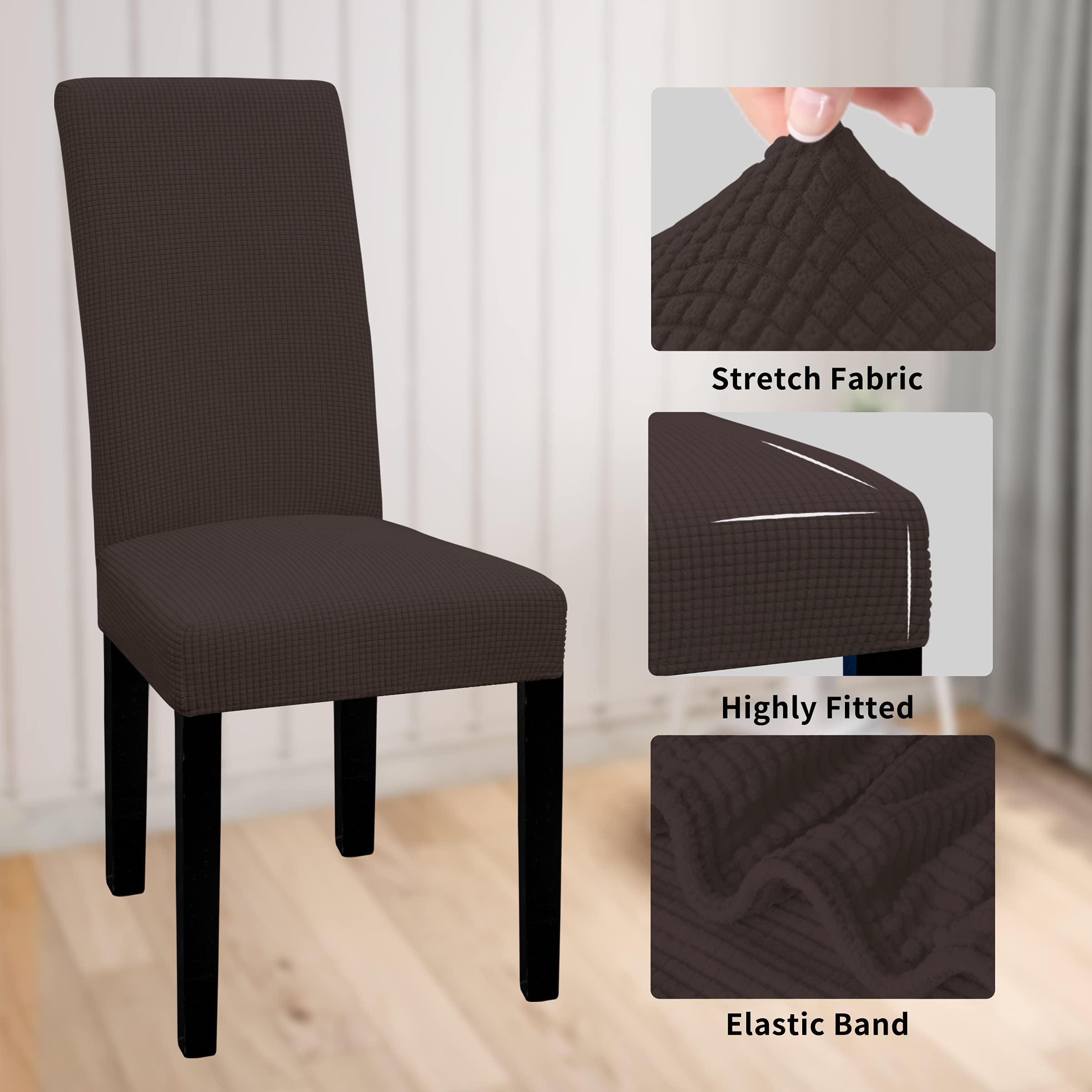 Easy-Going 100% Waterproof Dining Room Chair Cover Set Of 2, Stretch Jacquard Parson Chair Slipcover Removable Washable Chair Protector For Home, Restaurant, Banquet (Large, Chocolate)