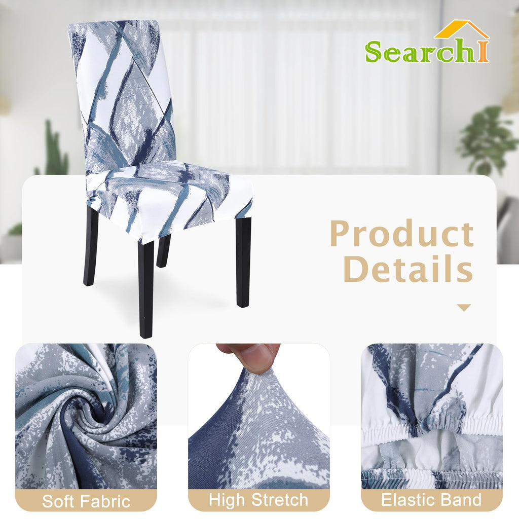 Searchi Printed Dining Room Chair Covers Set Of 4, Stretch Kitchen Chair Covers Washable Parsons Chair Slipcover Removable Dining Chair Protectors For Hotel,Ceremony(Blue/White)